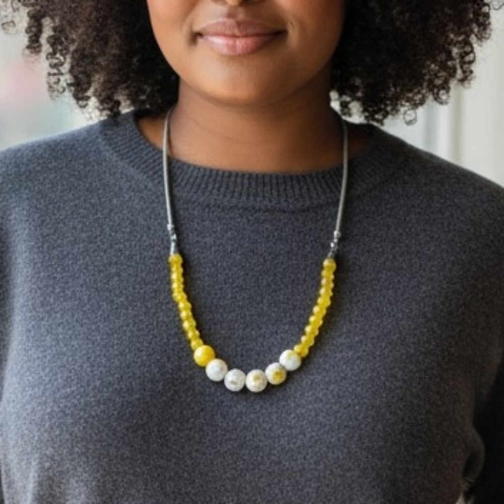 NWT Yellow and White Necklace with Symmetrical Bead Design
